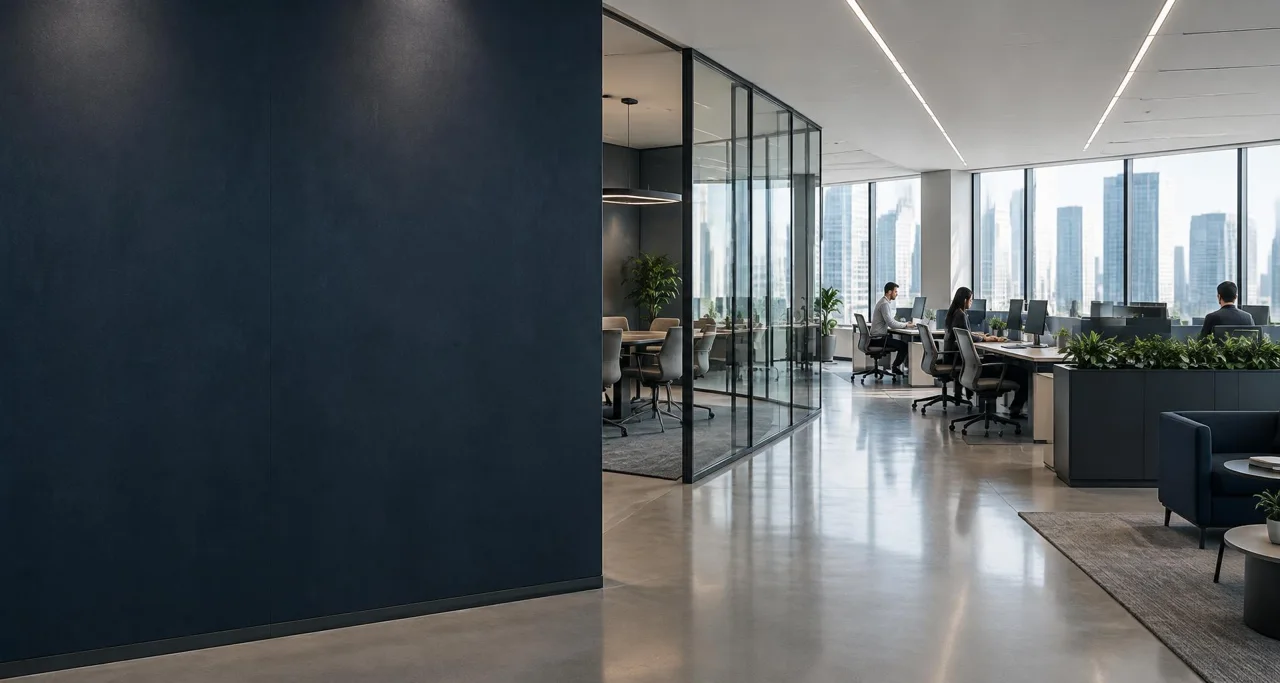 Illustrative modern office with collaborative workspaces